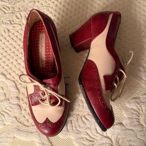 Dollhouse Red and Cream Heeled Oxfords